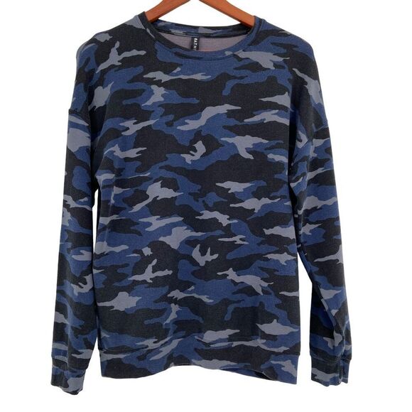 Athleta Balance Pullover Camo Athletic Sweatshirt Camo Lux Blue/ Black Small - Picture 1 of 9